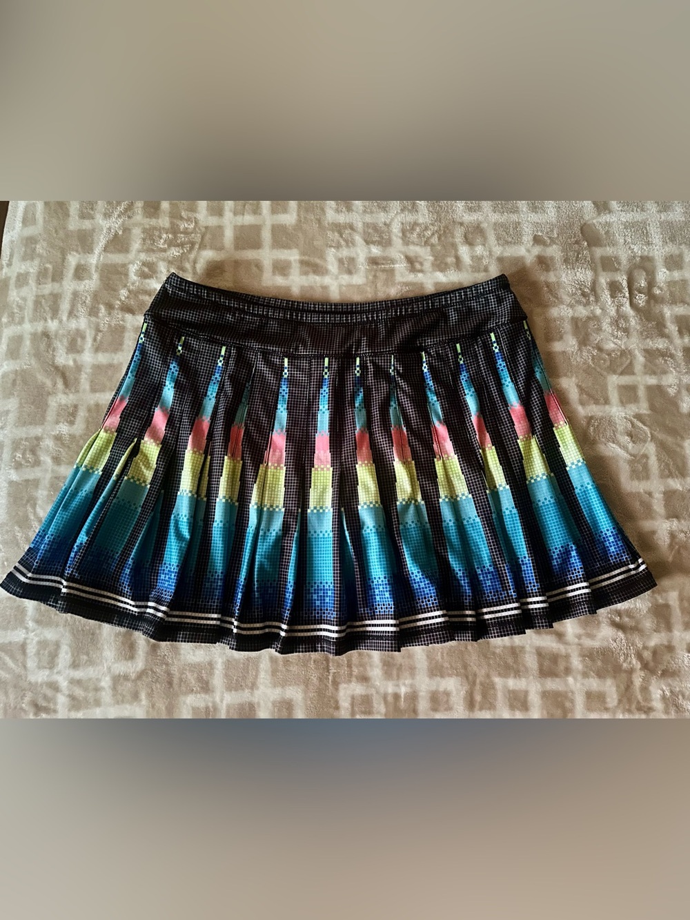 Lucky in Love Black Skater Skort with Teal, Yellow & Pink Panels